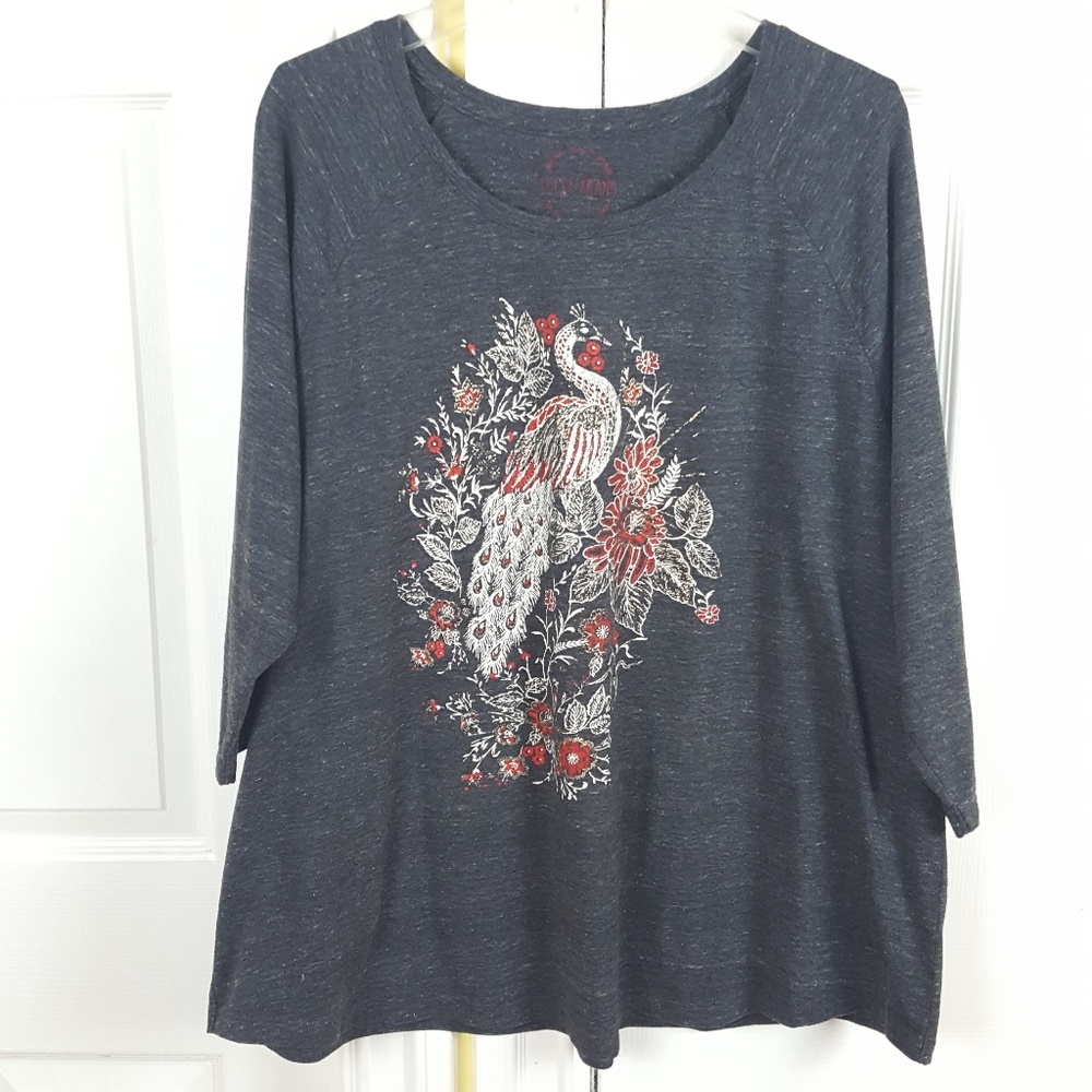 Lucky Brand 3/4 Sleeves Peacock Floral Top 3X
